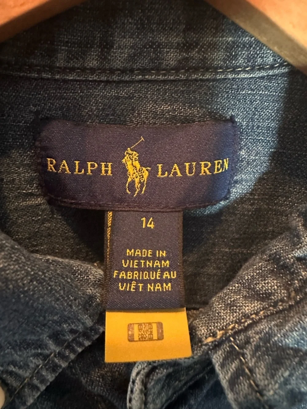 Ralph Lauren Girls Belted Cotton Denim Shirtdress Indigo Blue Preppy Sz 14